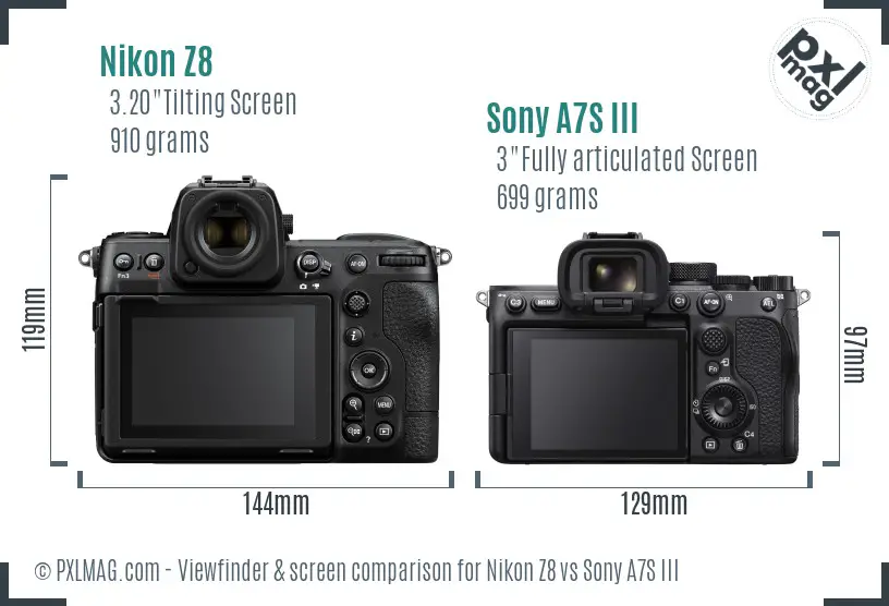 Nikon Z8 vs Sony A7S III Screen and Viewfinder comparison