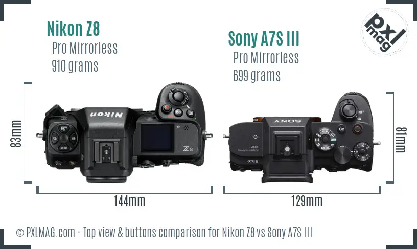 Nikon Z8 vs Sony A7S III top view buttons comparison