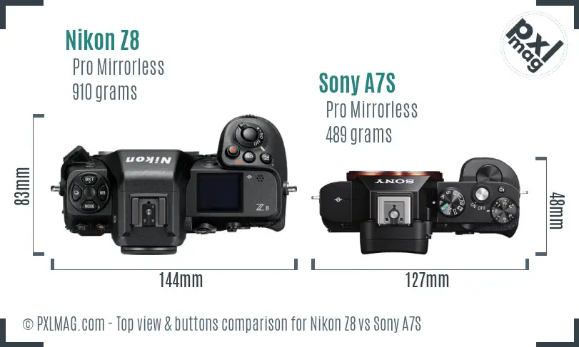 Nikon Z8 vs Sony A7S top view buttons comparison