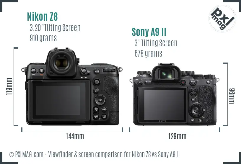 Nikon Z8 vs Sony A9 II Screen and Viewfinder comparison Nikon Z8 vs Sony A9 II Screen and Viewfinder comparison