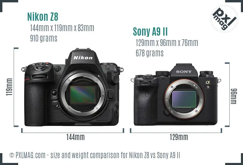 Nikon Z8 vs Sony A9 II size comparison Nikon Z8 vs Sony A9 II size comparison