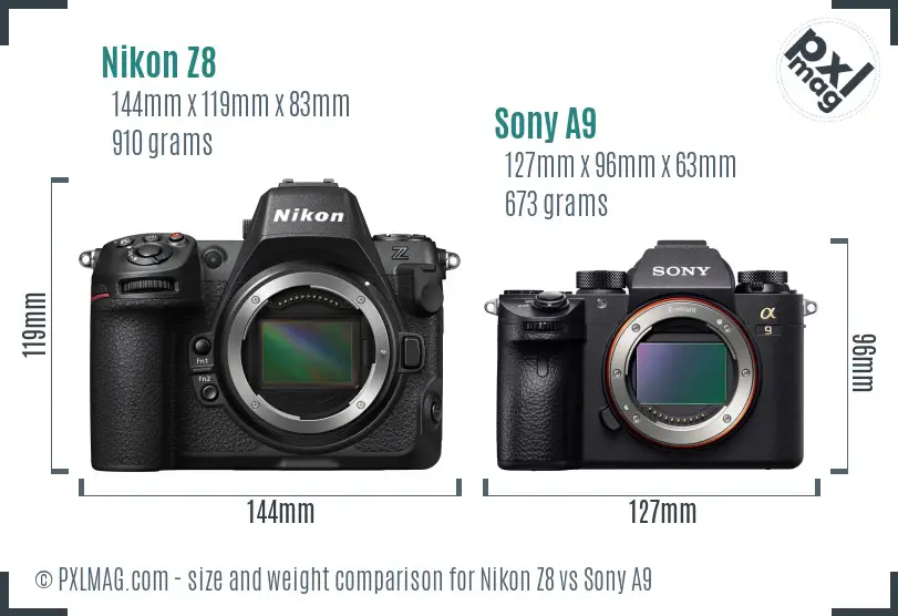 Nikon Z8 vs Sony A9 size comparison