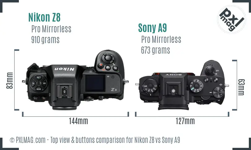 Nikon Z8 vs Sony A9 top view buttons comparison