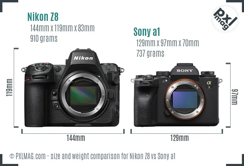 Nikon Z8 vs Sony a1 size comparison