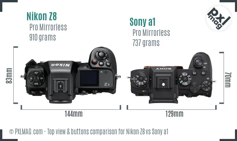 Nikon Z8 vs Sony a1 top view buttons comparison