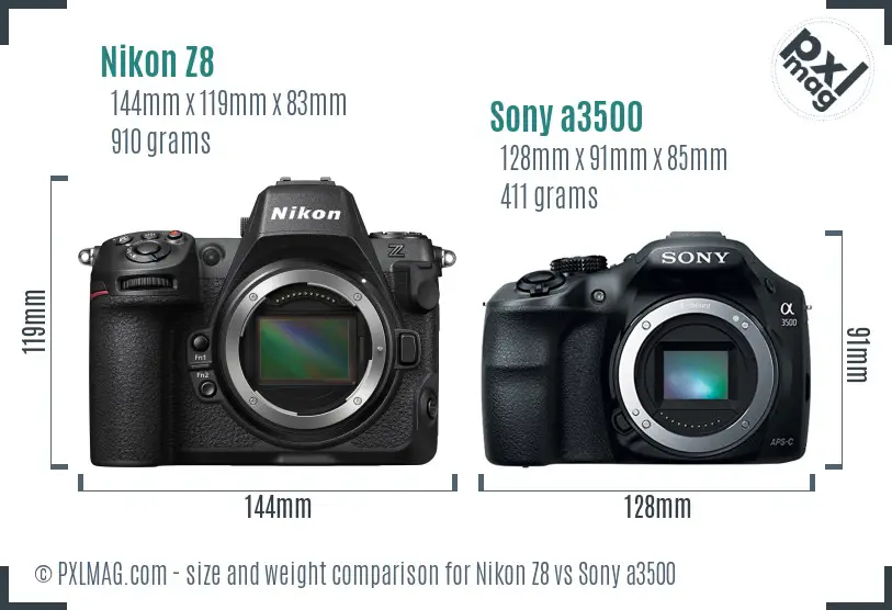 Nikon Z8 vs Sony a3500 size comparison