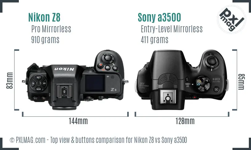 Nikon Z8 vs Sony a3500 top view buttons comparison