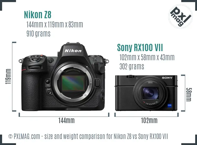 Nikon Z8 vs Sony RX100 VII size comparison