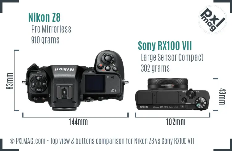 Nikon Z8 vs Sony RX100 VII top view buttons comparison