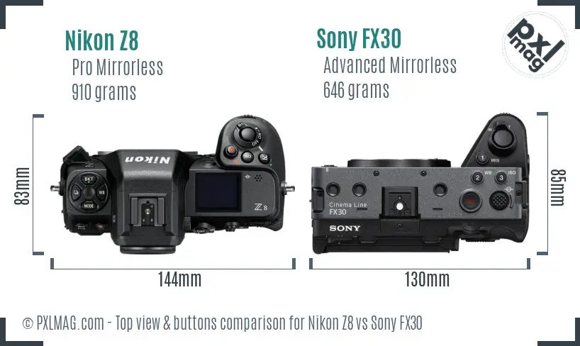 Nikon Z8 vs Sony FX30 top view buttons comparison