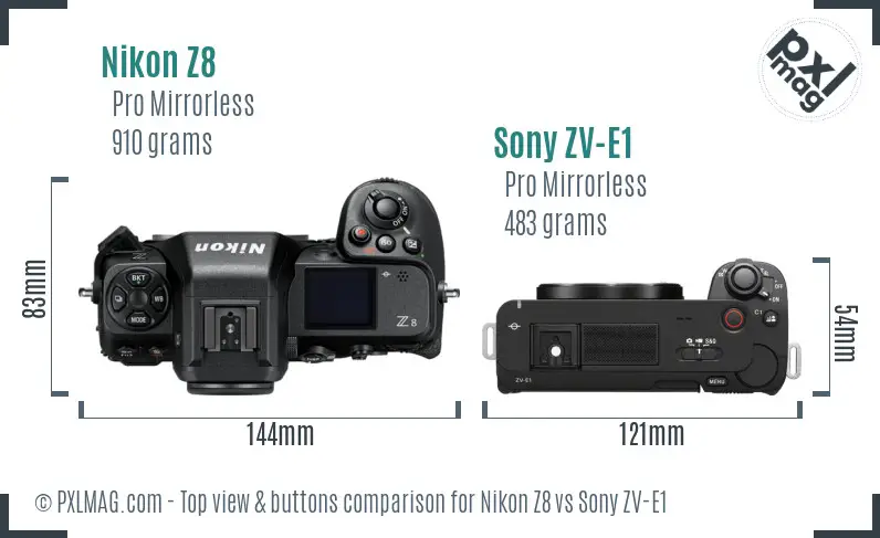 Nikon Z8 vs Sony ZV-E1 top view buttons comparison Nikon Z8 vs Sony ZV-E1 top view buttons comparison