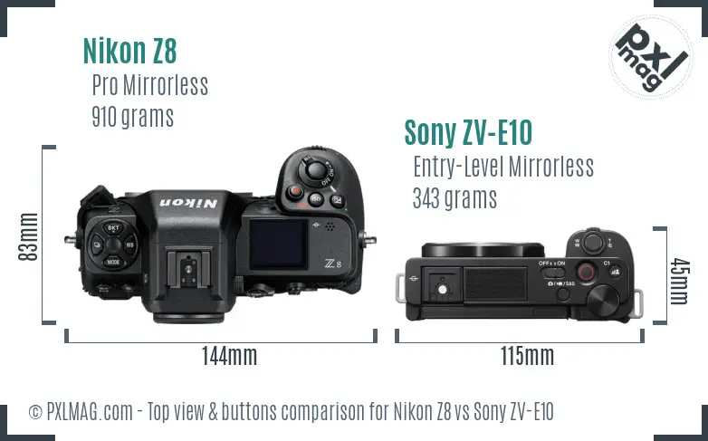 Nikon Z8 vs Sony ZV-E10 top view buttons comparison Nikon Z8 vs Sony ZV-E10 top view buttons comparison