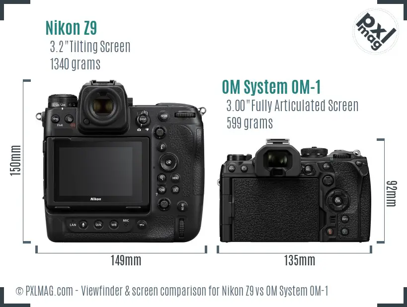 Nikon Z9 vs OM System OM-1 Screen and Viewfinder comparison