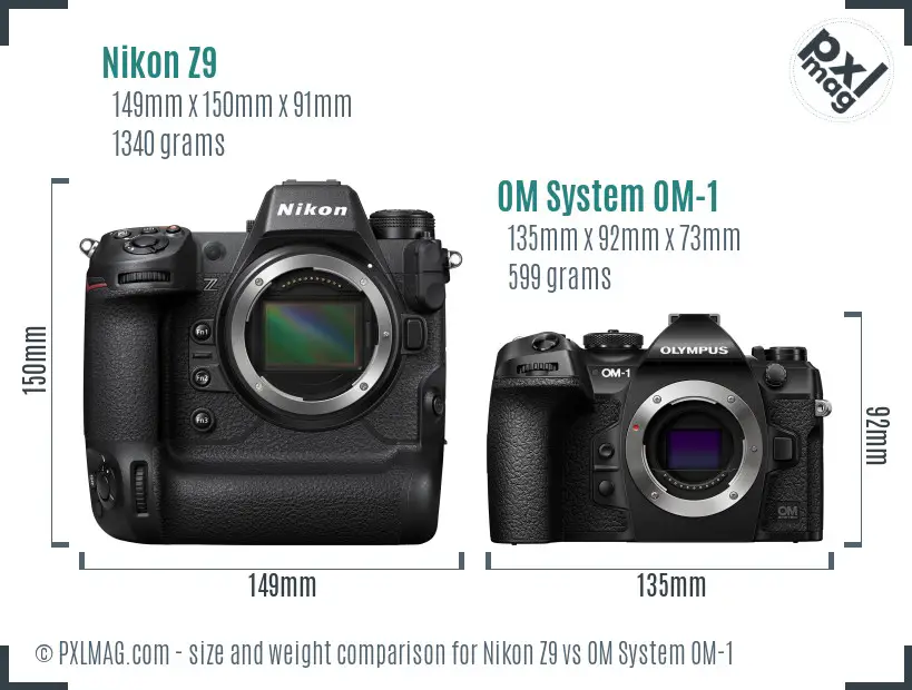 Nikon Z9 vs OM System OM-1 size comparison