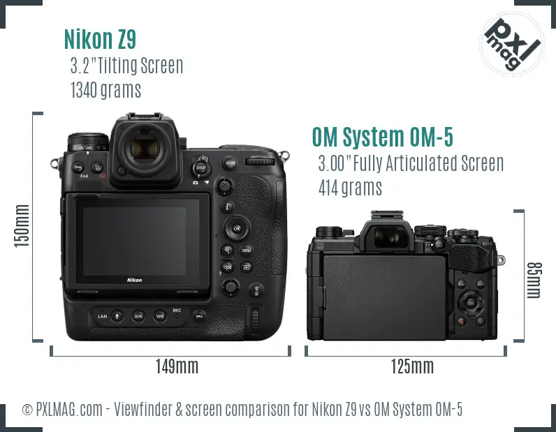 Nikon Z9 vs OM System OM-5 Screen and Viewfinder comparison