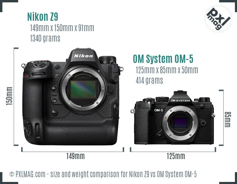 Nikon Z9 vs OM System OM-5 size comparison