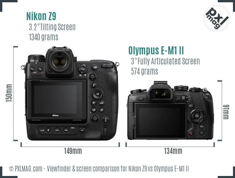Nikon Z9 vs Olympus E-M1 II Screen and Viewfinder comparison