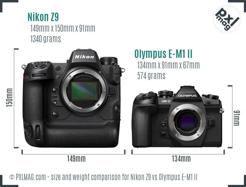 Nikon Z9 vs Olympus E-M1 II size comparison