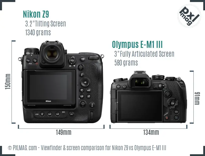 Nikon Z9 vs Olympus E-M1 III Screen and Viewfinder comparison