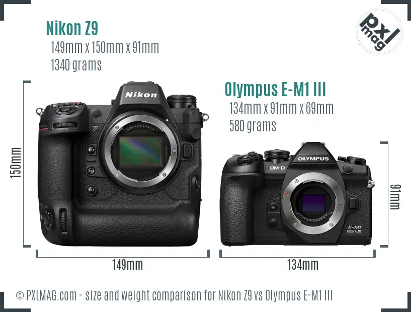 Nikon Z9 vs Olympus E-M1 III size comparison