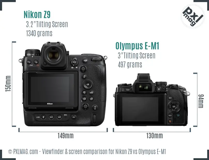 Nikon Z9 vs Olympus E-M1 Screen and Viewfinder comparison