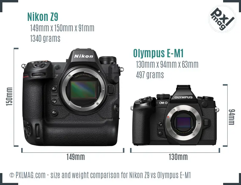 Nikon Z9 vs Olympus E-M1 size comparison