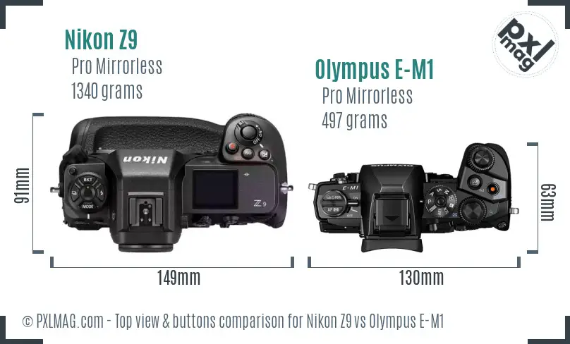 Nikon Z9 vs Olympus E-M1 top view buttons comparison