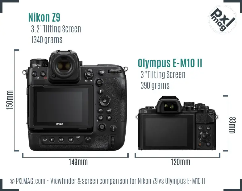 Nikon Z9 vs Olympus E-M10 II Screen and Viewfinder comparison
