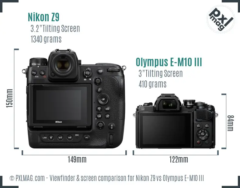 Nikon Z9 vs Olympus E-M10 III Screen and Viewfinder comparison