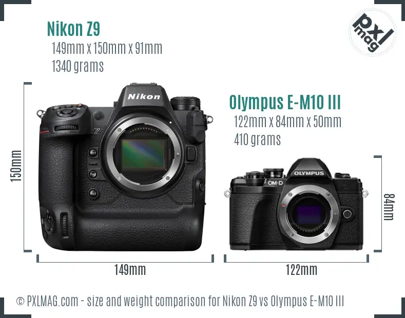 Nikon Z9 vs Olympus E-M10 III size comparison