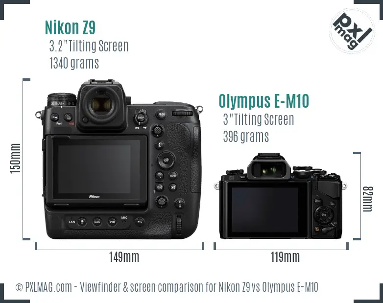 Nikon Z9 vs Olympus E-M10 Screen and Viewfinder comparison