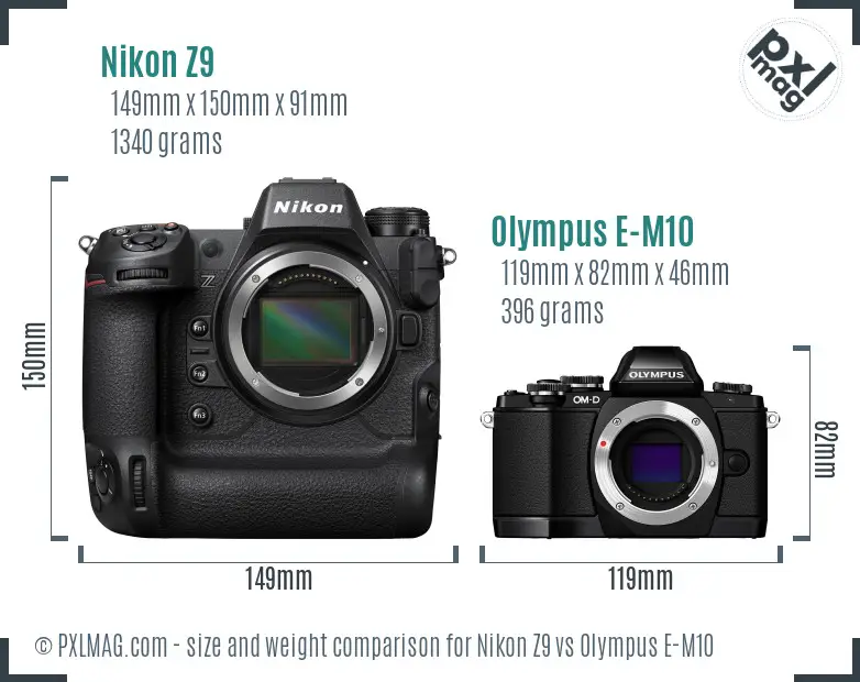 Nikon Z9 vs Olympus E-M10 size comparison