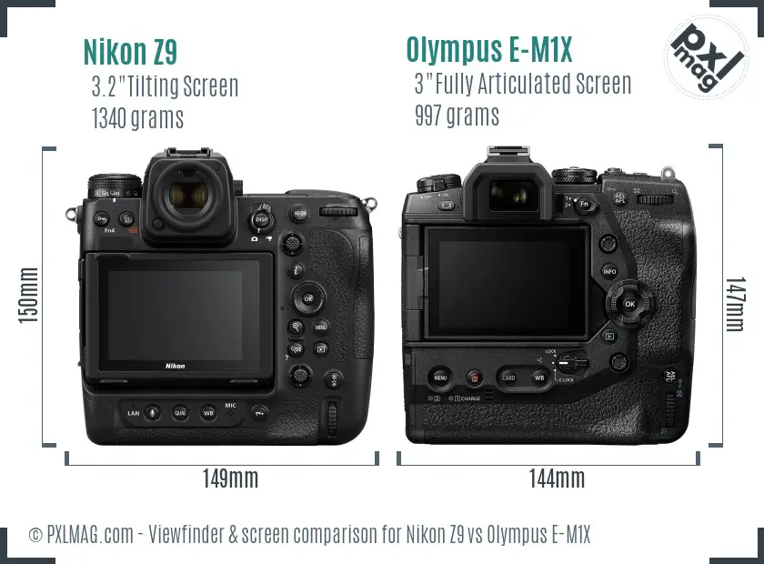 Nikon Z9 vs Olympus E-M1X Screen and Viewfinder comparison