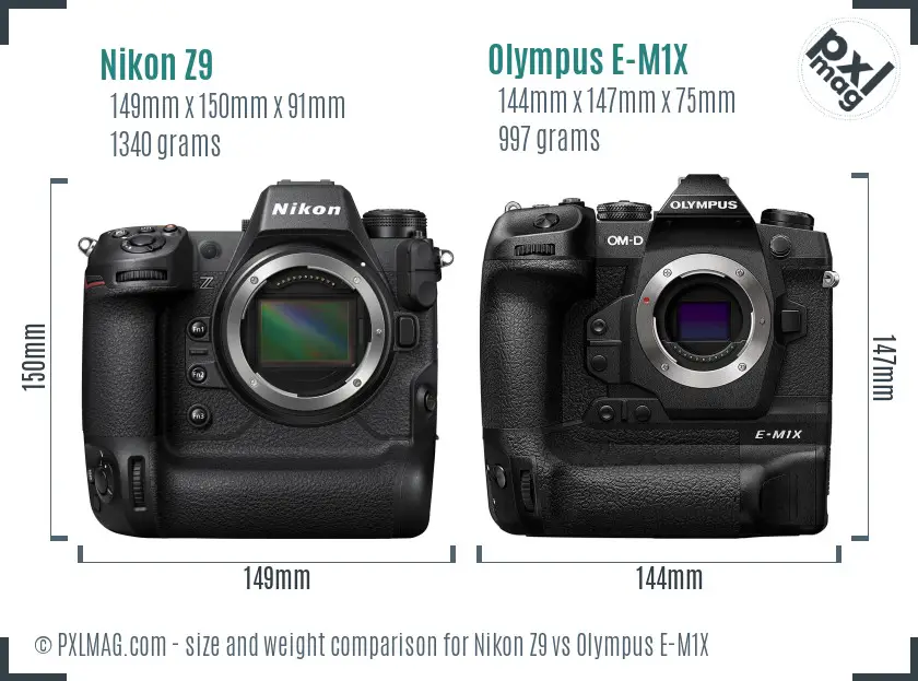 Nikon Z9 vs Olympus E-M1X size comparison