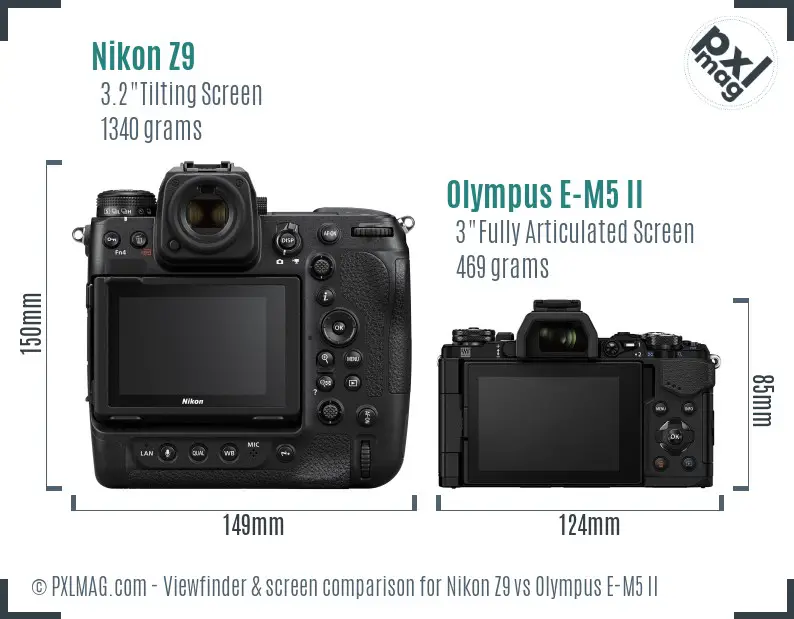 Nikon Z9 vs Olympus E-M5 II Screen and Viewfinder comparison
