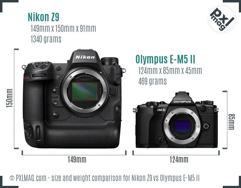 Nikon Z9 vs Olympus E-M5 II size comparison