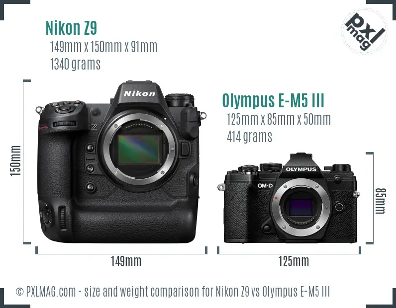 Nikon Z9 vs Olympus E-M5 III size comparison