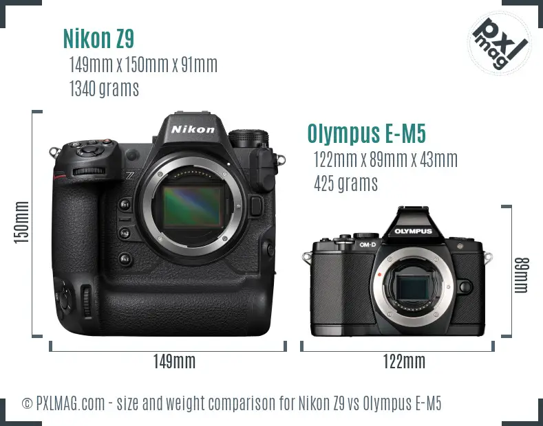 Nikon Z9 vs Olympus E-M5 size comparison Nikon Z9 vs Olympus E-M5 size comparison