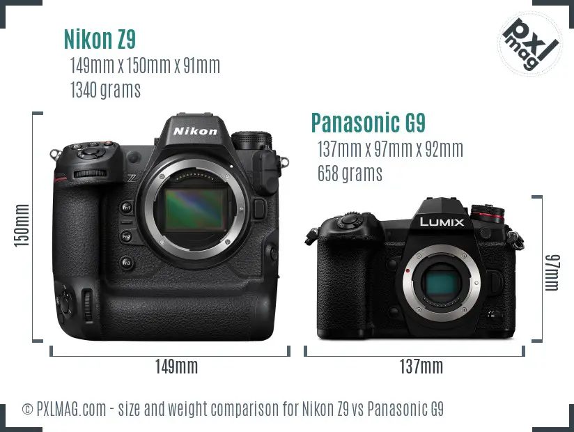 Nikon Z9 vs Panasonic G9 size comparison