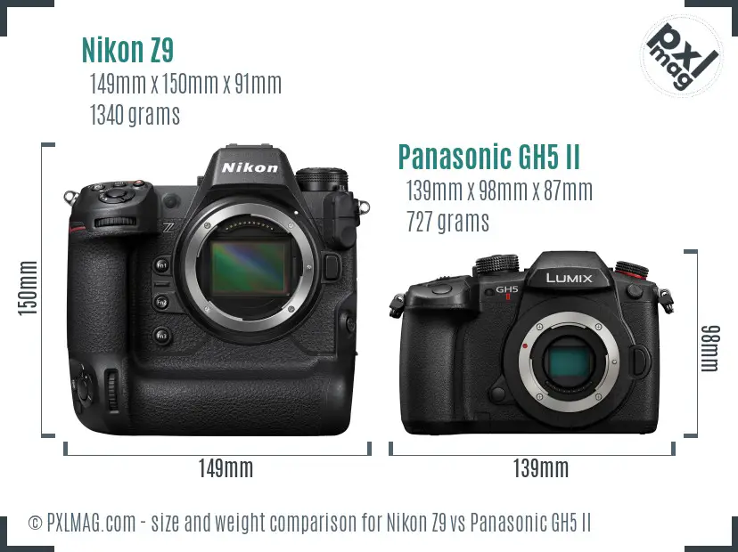 Nikon Z9 vs Panasonic GH5 II size comparison