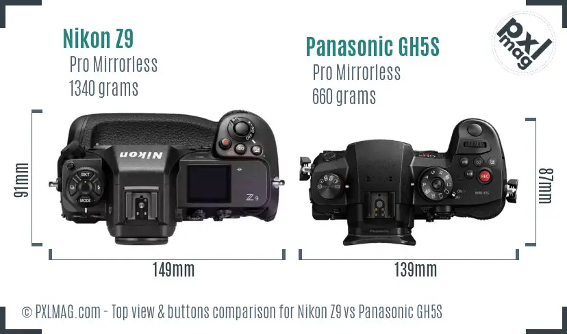 Nikon Z9 vs Panasonic GH5S top view buttons comparison