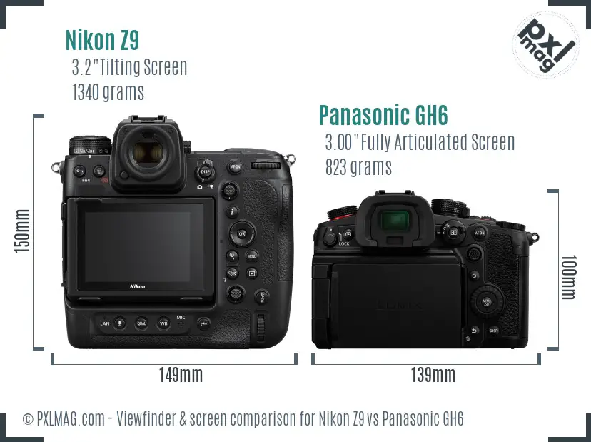 Nikon Z9 vs Panasonic GH6 Screen and Viewfinder comparison