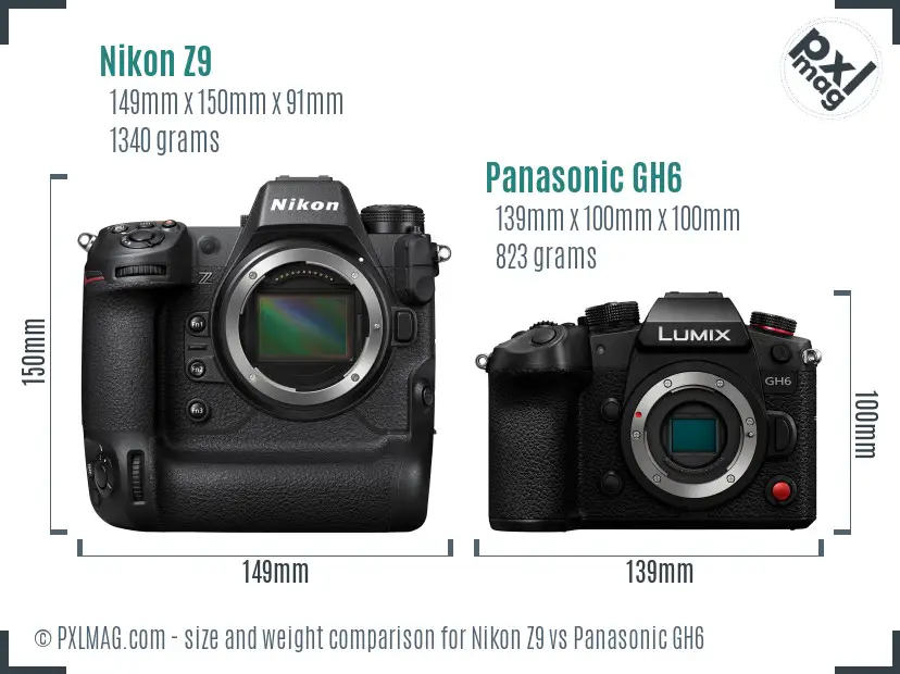 Nikon Z9 vs Panasonic GH6 size comparison