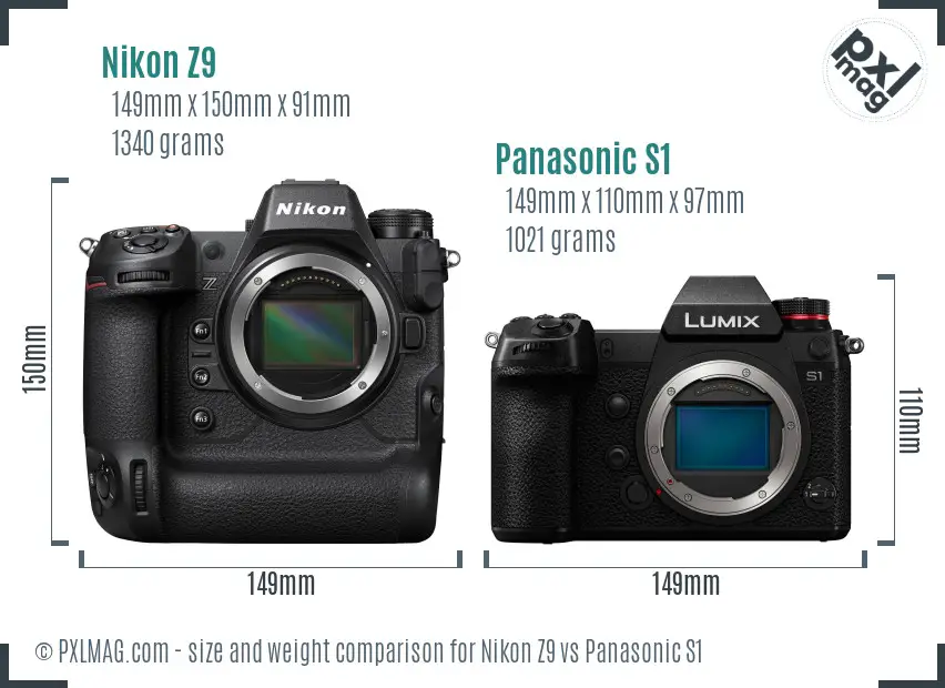 Nikon Z9 vs Panasonic S1 size comparison