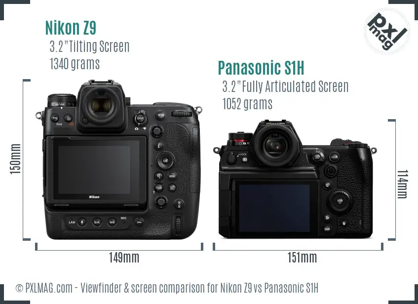 Nikon Z9 vs Panasonic S1H Screen and Viewfinder comparison