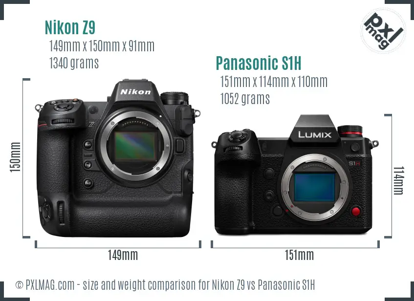 Nikon Z9 vs Panasonic S1H size comparison