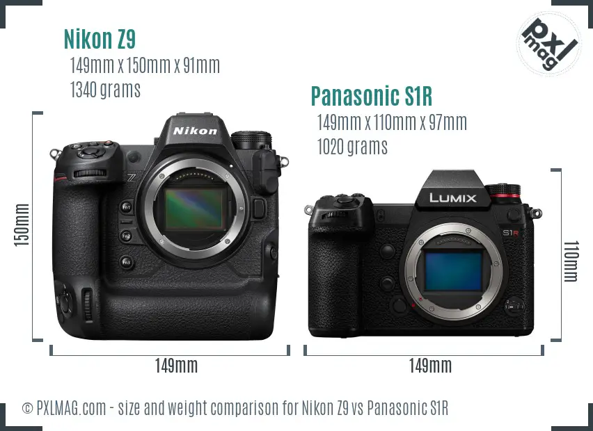 Nikon Z9 vs Panasonic S1R size comparison