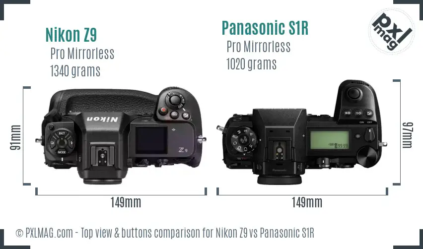 Nikon Z9 vs Panasonic S1R top view buttons comparison