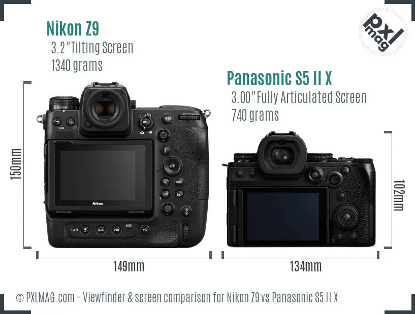 Nikon Z9 vs Panasonic S5 II X Screen and Viewfinder comparison