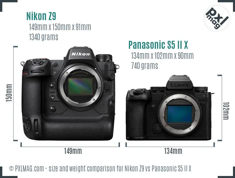 Nikon Z9 vs Panasonic S5 II X size comparison